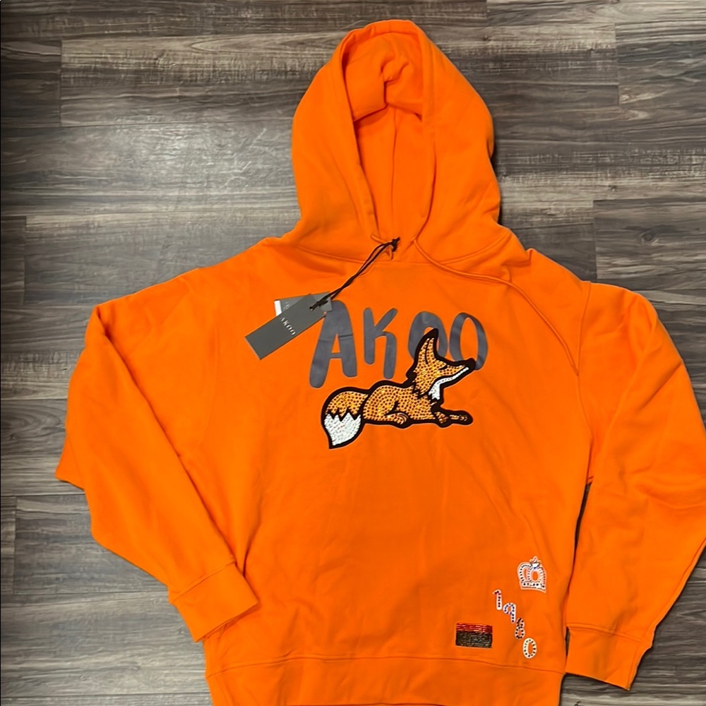 4XL Men’s AKOO Orange Hoodie with Fox Graphic
